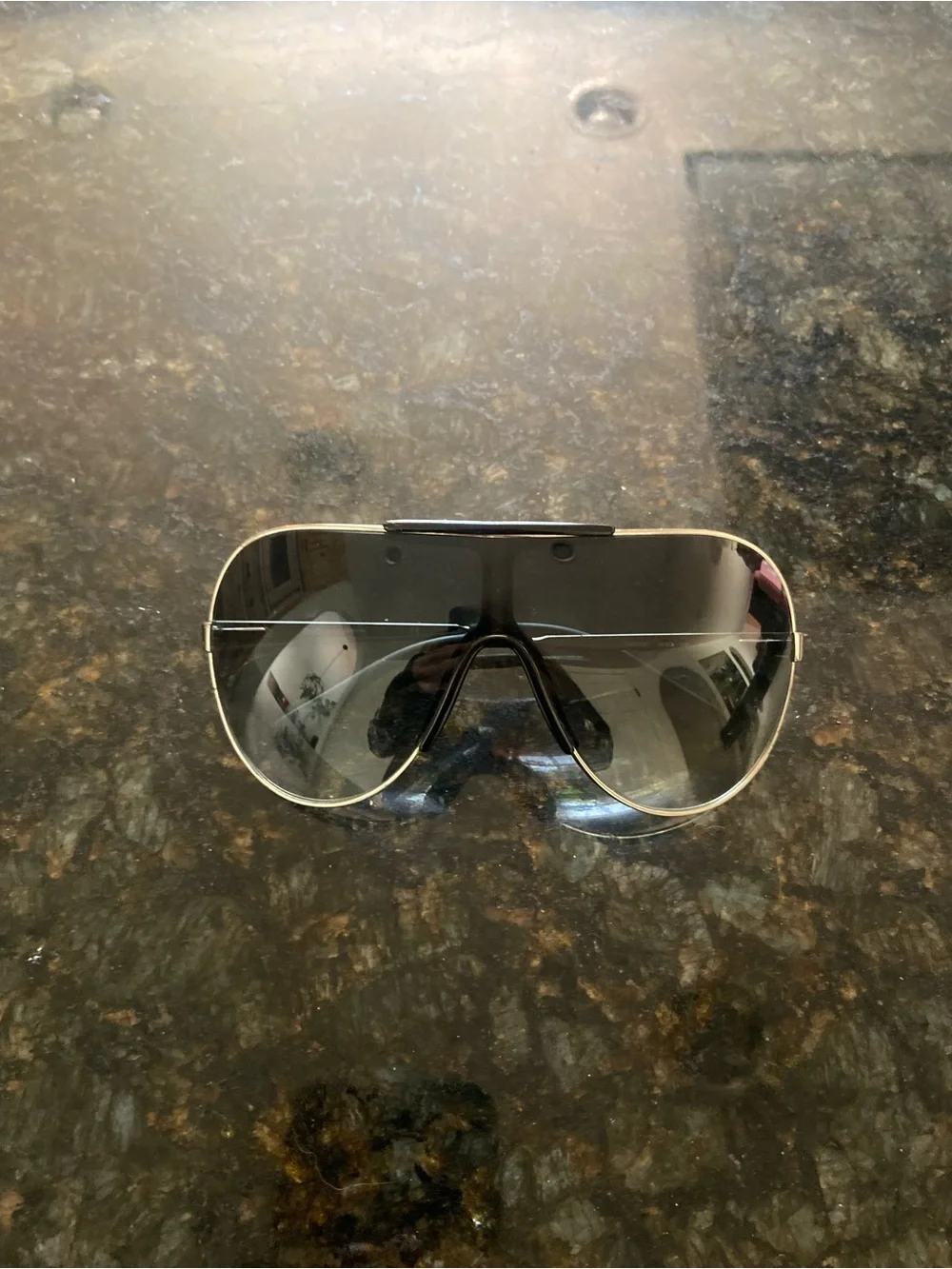 D&G Silver-Rim Shield Sunglasses with Smoke Gradient Lenses